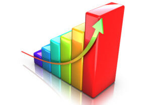 Business 3D graph with arrow showing profits and gains